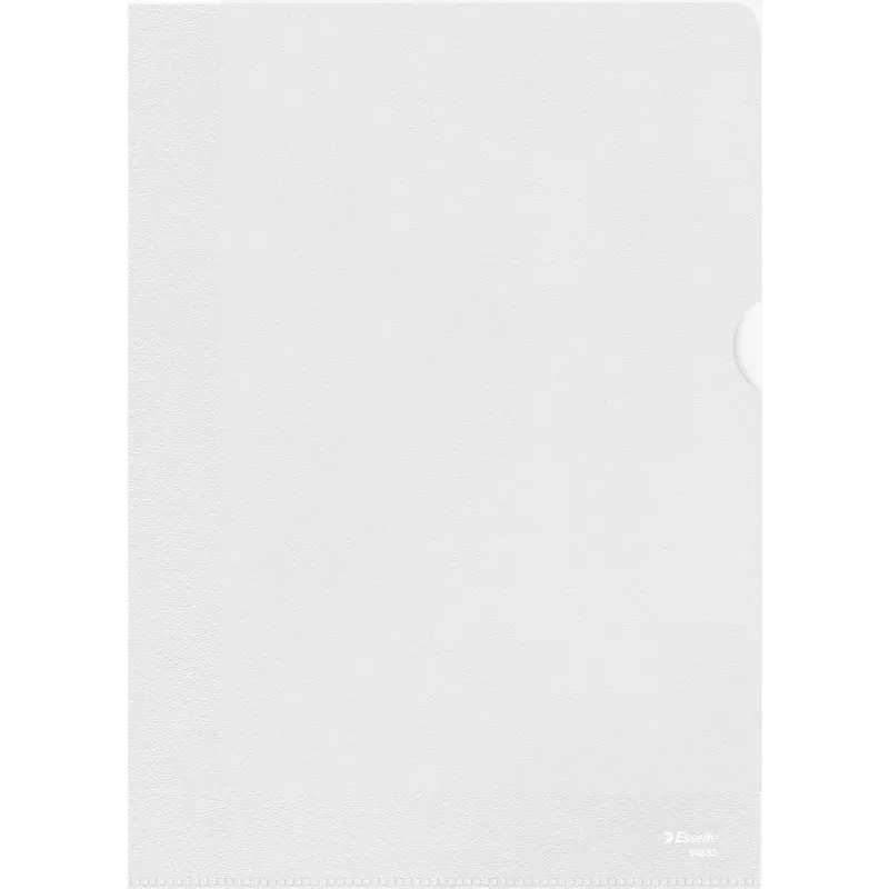 Esselte Fundas de documentos A4 estándar, polipropileno, gofrado, 0,12 mm, abiertas por arriba y por los lados, seguras para documentos, con pestaña, pack de 100 54832