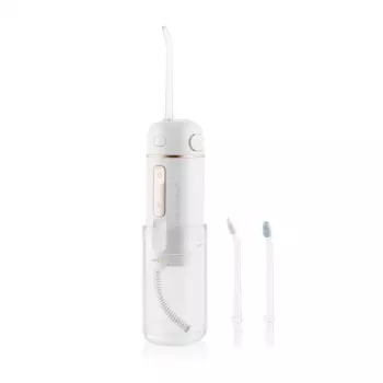 ETA Aqua Care Compact irrigador bucal inalámbrico – 165 ml, blanco, 2 boquillas, IPX7, recargable por USB