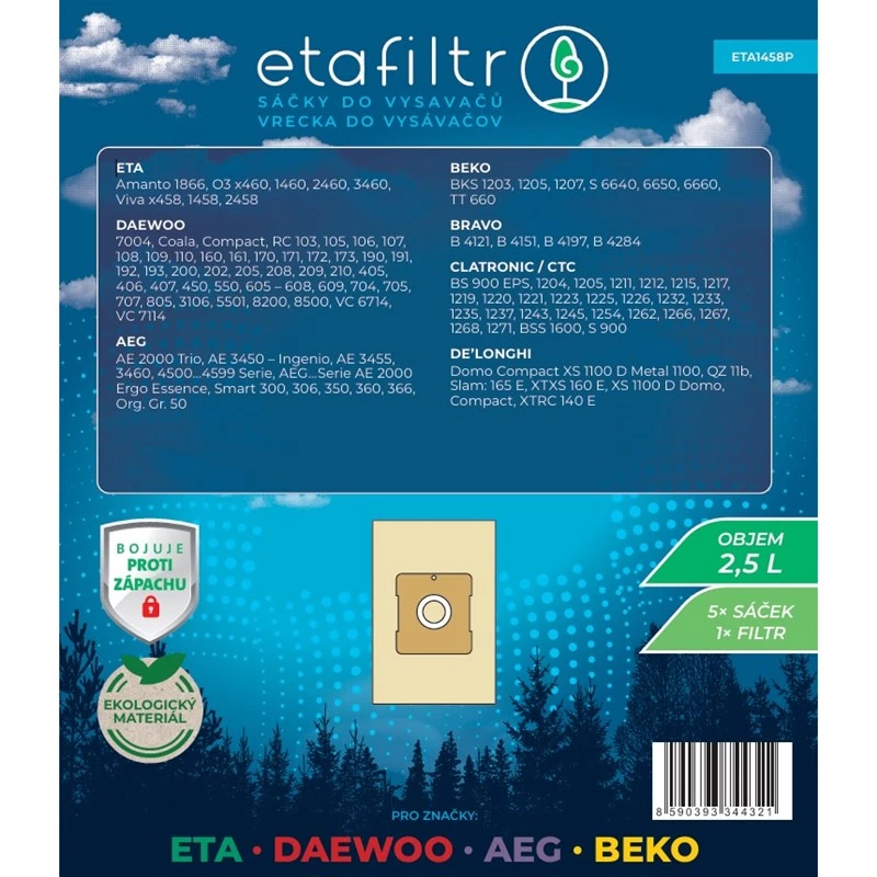 ETA Bolsas para aspirador ETA, Daewoo, AEG y Beko - Pack de 5 (Marrón) | ETA1458P
