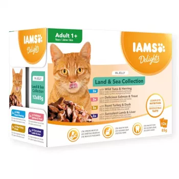 EUKANUBA IAMS DELIGHTS Land & Sea Collection en gelatina – Alimento húmedo para gatos – 12x85g sobres