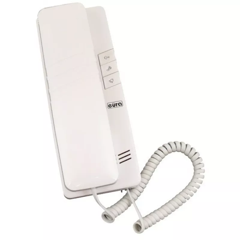 Portero automático de audio EURA ADP-44A3 (RL-3203D) - 2 hilos, unifamiliar, unidad interior blanca, panel exterior plateado