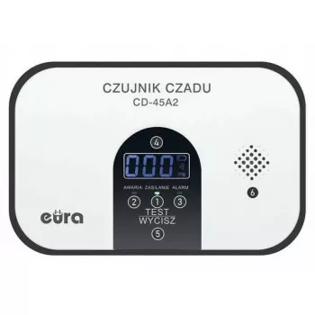 EURA CD-45A2 Detector de monóxido de carbono independiente, a pilas, pantalla LCD