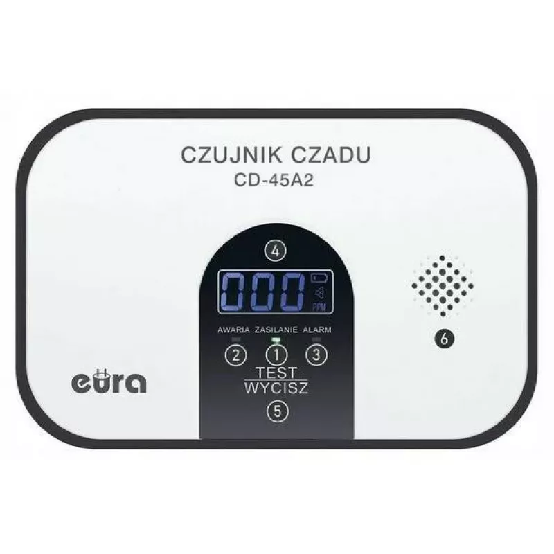 EURA CD-45A2 Detector de monóxido de carbono independiente, a pilas, pantalla LCD