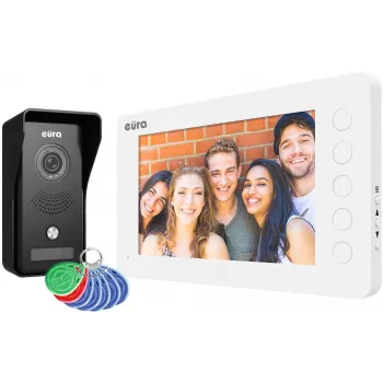 EURA VDP-76A3 videoportero con cable de 7 pulgadas con monitor, blanco