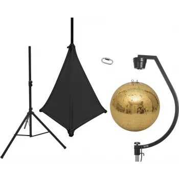 EUROLITE Bola de espejos dorada 50cm Set con soporte y funda elástica negra 20000707