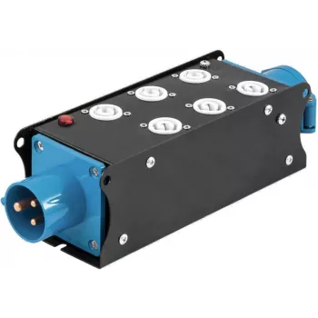 EUROLITE SAB-62X Distribuidor de corriente trifásico de 19 pulgadas 2U con 6 tomas Schuko, entrada CEE de 16A, 11kW 60003755