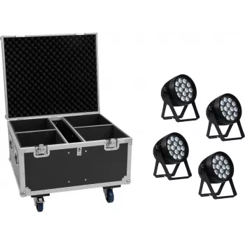 EUROLITE Set 4x AKKU IP PAR 14 HCL QuickDMX + Flightcase IP65 set de iluminación de escenario