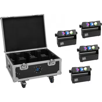 EUROLITE Set 4x AKKU MBT-3 Spot MK2 LED Uplight + flightcase con ruedas y función de carga