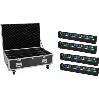 EUROLITE Set 4x LED BAR-8 SWING QCL barra con flightcase y ruedas
