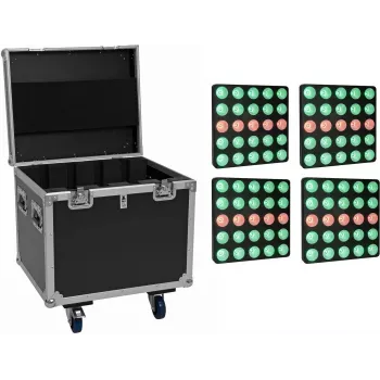 EUROLITE Set 4x LED Pixel Matrix Panel 5x5 RGB/WW + flightcase con ruedas