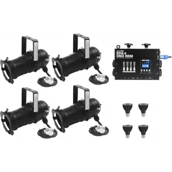 EUROLITE Set 4x PAR-20 Spot negro dim2warm + EDX-4 DMX RDM Pack de atenuador LED (20000695)
