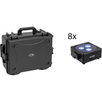 EUROLITE Set 8x AKKU Flat Light 3 sw + Maletín de plástico con Trolley RGBW LED QuickDMX