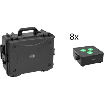 EUROLITE Set 8x AKKU IP Flat Light 3 sw IP65 Focos LED con Trolley-Case