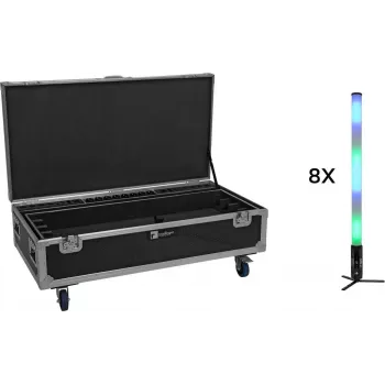 EUROLITE Set 8x AKKU IP Pixel Tube 360° PRO CRMX + Flightcase con ruedas y carga