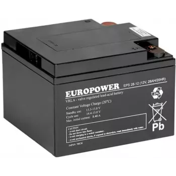 Europower Batería AGM serie EPS 12V 28Ah (8-12 años de vida útil)