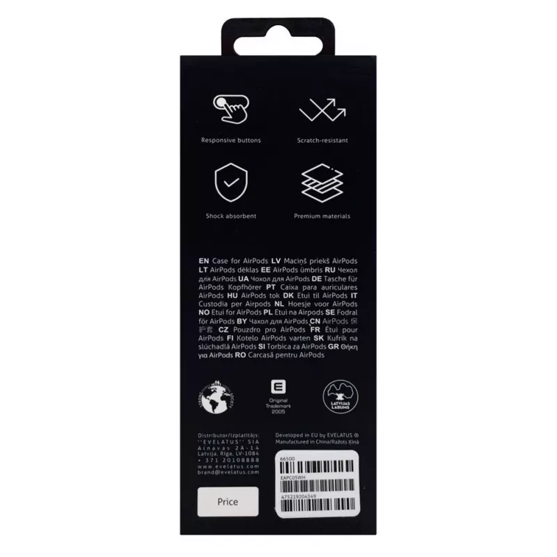 EVELATUS Funda para Apple AirPods EAC05 blanca - funda protectora de silicona con mosquetón