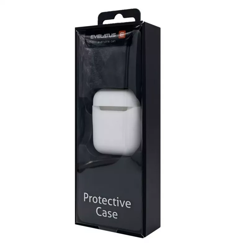EVELATUS Funda para Apple AirPods EAC05 blanca - funda protectora de silicona con mosquetón