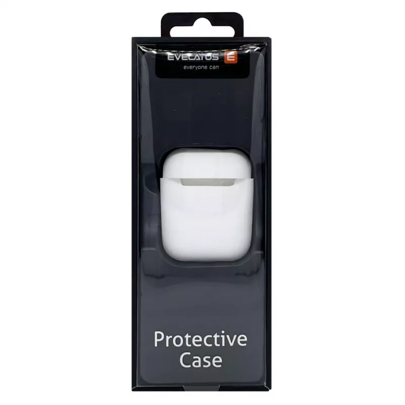 EVELATUS Funda para Apple AirPods EAC05 blanca - funda protectora de silicona con mosquetón