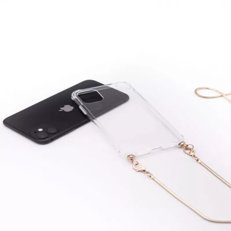 Evelatus Funda de silicona transparente con collar de TPU para Apple iPhone 11 Pro dorada