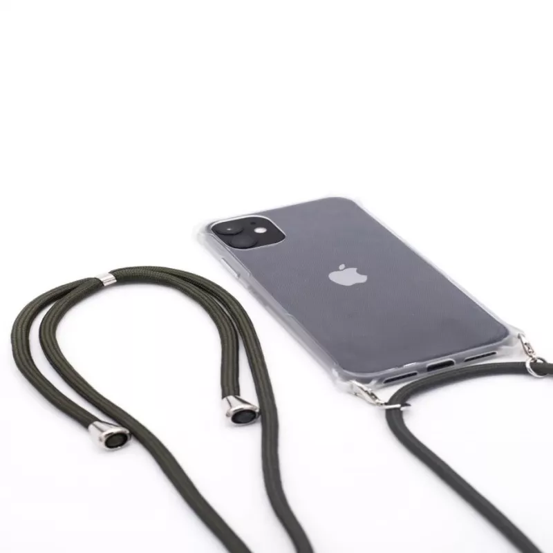 Evelatus Apple iPhone 11 Funda transparente de silicona con correa de cuello TPU transparente