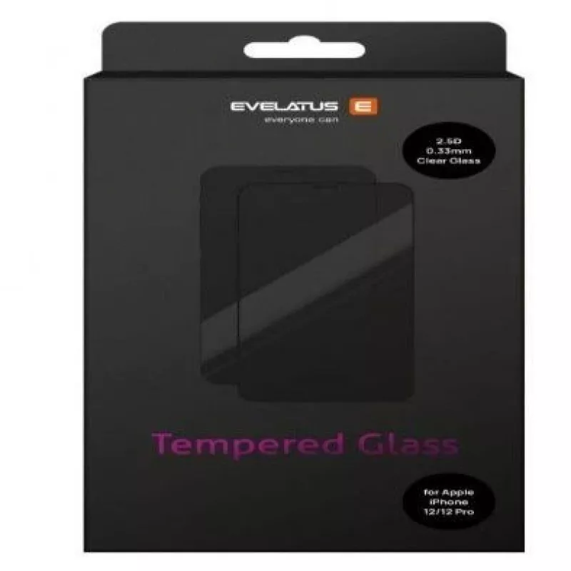 Evelatus Apple iPhone 12/12 Pro protector de pantalla de cristal templado transparente de 0,33 mm con adhesivo japonés, antiestático