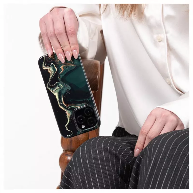 Evelatus funda PC para Apple iPhone 15 Pro Custom Print Marble Dark Green