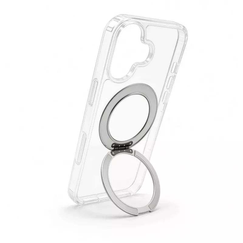 Evelatus Funda híbrida con MagSafe PC+TPU soporte metálico 360 para Apple iPhone 17 Transparente