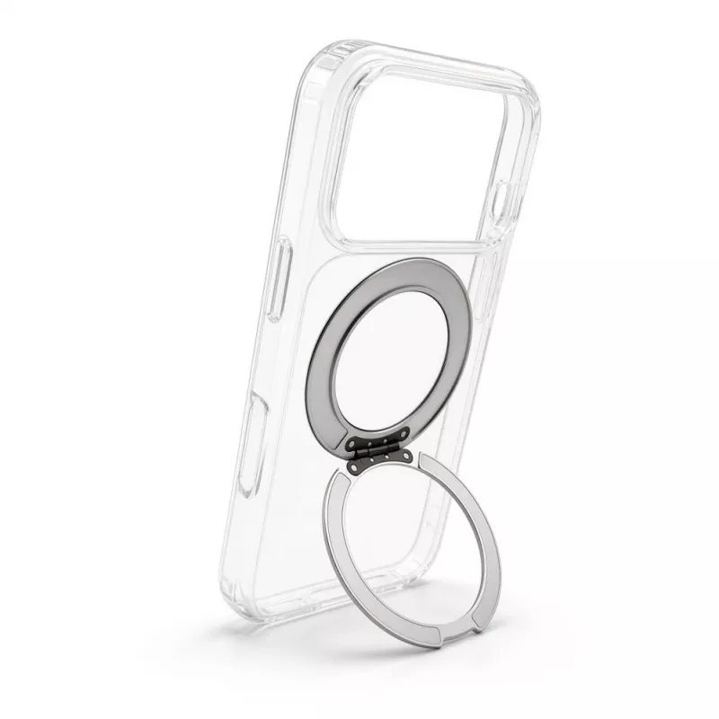 Evelatus Funda híbrida con MagSafe PC+TPU soporte metálico 360° para Apple iPhone 17 Pro Transparente