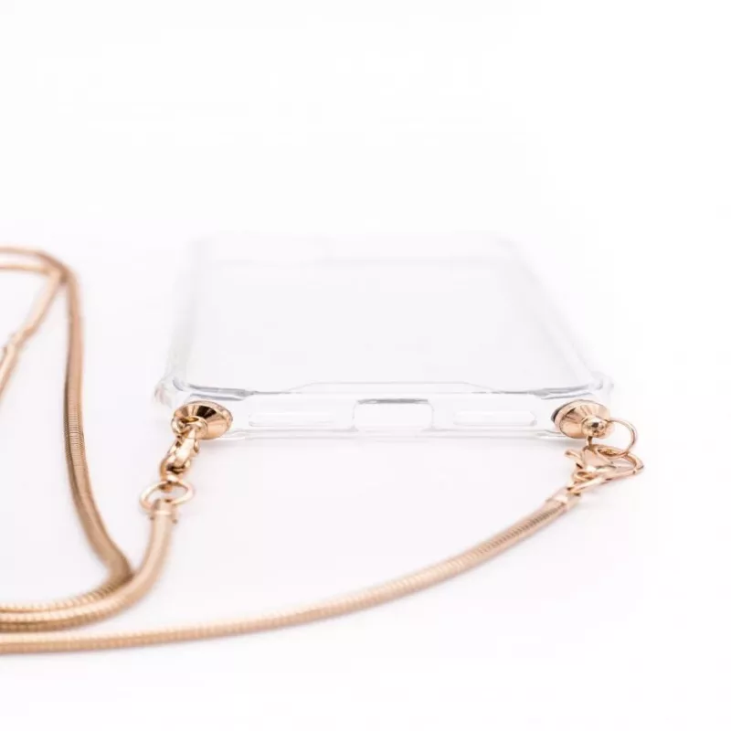 Evelatus Funda de silicona transparente con collar y correa TPU para Apple iPhone X/XS dorada