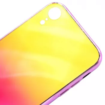 Evelatus Apple iPhone XR funda de cristal templado antiexplosión efecto agua degradado Gradient Yellow-Pink