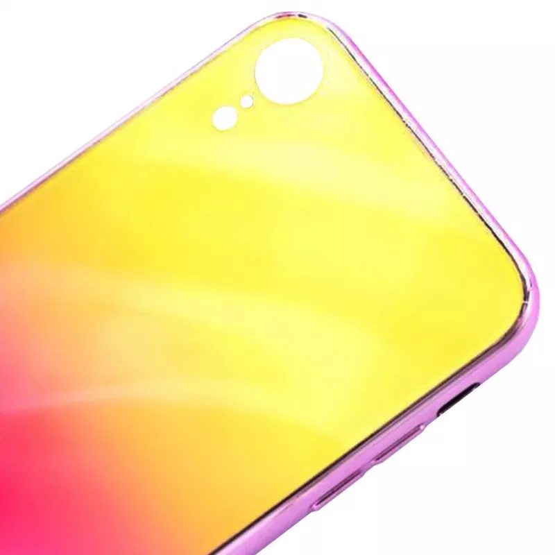 Evelatus Apple iPhone XR funda de cristal templado antiexplosión efecto agua degradado Gradient Yellow-Pink