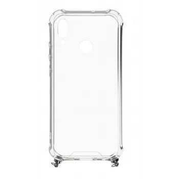 Funda de silicona transparente Evelatus para Huawei P Smart 2019 con correa de cuello TPU Plateada