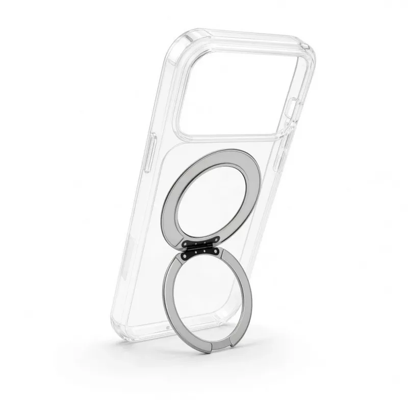 Evelatus Funda híbrida con MagSafe y soporte metálico 360° para iPhone 17 Pro Max, transparente