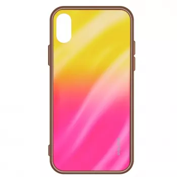 Evelatus Samsung A10 Funda Cristal Templado Water Ripple Full Color Electroplating Degradado Amarillo-Rosa