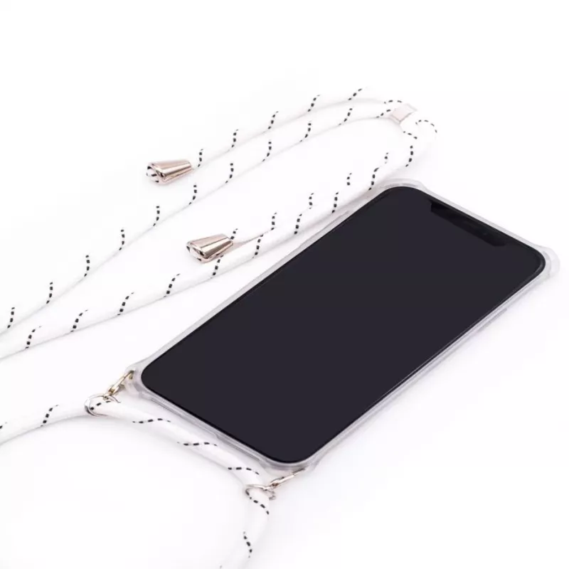 Evelatus Funda con cordón para Samsung A50 Rayas blancas Transparente