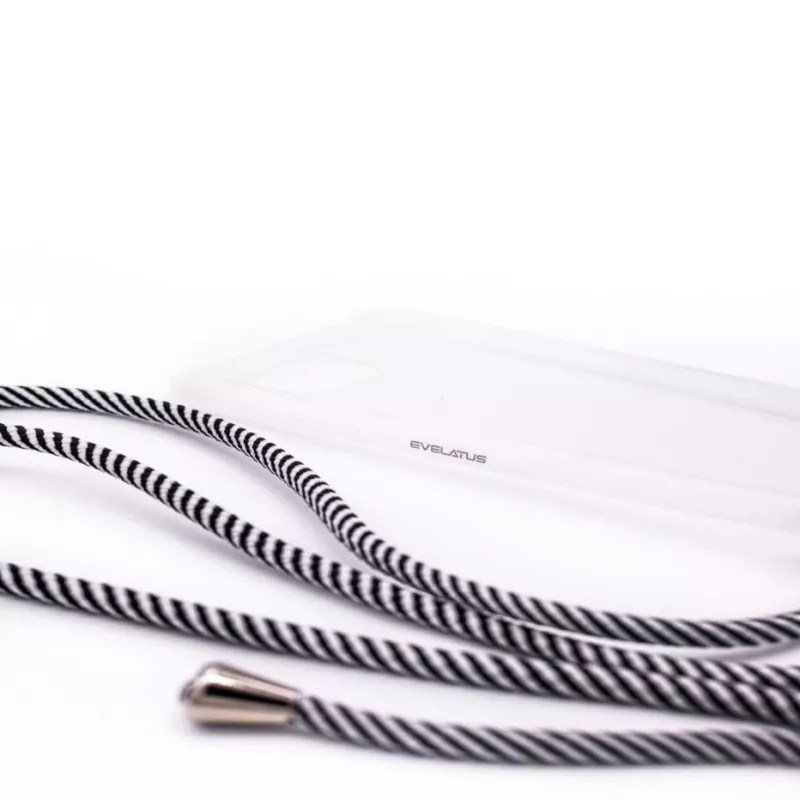 Evelatus Funda con cordón para Samsung Galaxy A40 Rayas negras Transparente