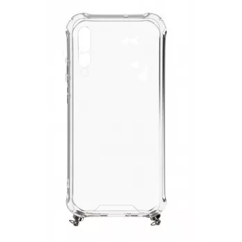 Evelatus Samsung Galaxy A50 Funda de silicona transparente con cordón TPU plateado