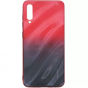 Evelatus Samsung Galaxy A50 Funda de cristal templado con efecto agua y electroplatado integral degradado Rojo-Negro