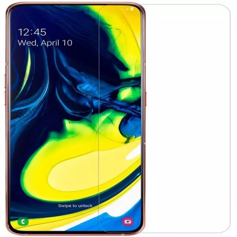 Evelatus Samsung Galaxy A80 protector de pantalla de cristal templado plano transparente 0,33 mm con pegamento japonés y recubrimiento antiestático