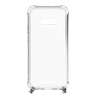 Evelatus Funda de silicona transparente con collar y correa TPU para Samsung Galaxy S10e plateada