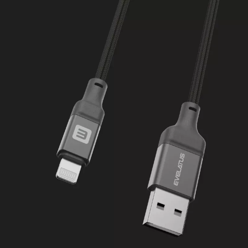 Evelatus Cable USB-A a Lightning 1,2m (MFi11CL) Carcasa de aluminio Trenzado Negro