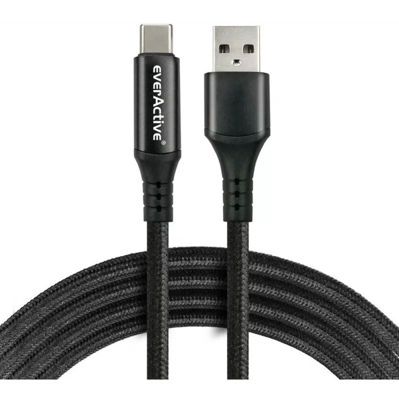 everActive CBB-1CBL Cable trenzado USB-A a USB-C con indicador de potencia LCD, 1m, 3A, Negro