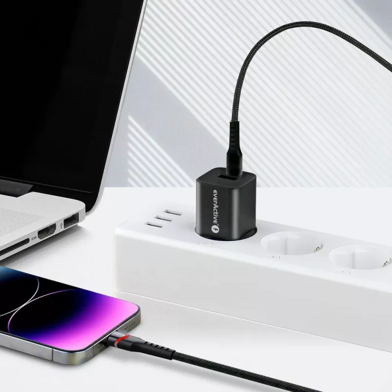 everActive CBB-1CIR Cable USB-C a Lightning con LED RGB 1m 27W PD negro