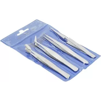 EXERTIS CONNECT Set de pinzas de precisión, 4 piezas, acero inoxidable, antimagnético, resistente a los ácidos, 120 mm 815550
