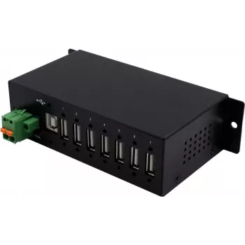 Hub USB 2.0 industrial de metal EXSYS EX-1179HMVS de 7 puertos con montaje en carril DIN, 480 Mbit/s, protección ESD, -40 a 85°C