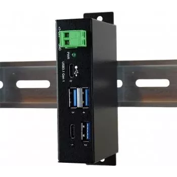 EXSYS EX-1195HMS Hub USB 3.1 Gen 1 industrial de 4 puertos con USB-C, montaje en carril DIN, 9-48V DC
