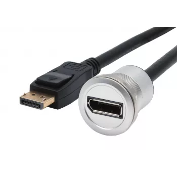 EXSYS EX-49185 Cable adaptador DisplayPort para montaje en panel, 30 cm, macho a hembra, carcasa metálica, 4K 60Hz