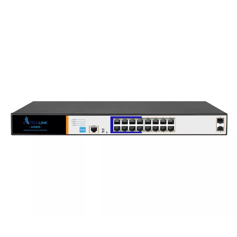 Extralink ARES switch PoE, 16x Gigabit PoE/PoE+, 2x SFP, 1x puerto de consola, 150W, gestionado