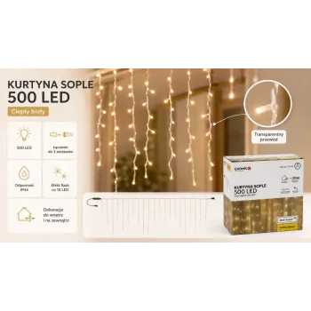 Extralink Icicle Cortina, 500 LEDs Blanco cálido + Destello frío, Longitud 3 + 20 m