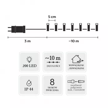 Guirnalda LED Extralink 200 LEDs blanco frío 10m + 3m IP44 interior/exterior